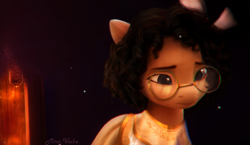 Size: 1434x829 | Tagged: source needed, useless source url, safe, artist:mira.veike, edit, edited screencap, screencap, earth pony, pony, g5, my little pony: a new generation, crossover, digital art, disney, encanto, fanart, female, glasses, mare, mirabel madrigal, photoshop, recolor, solo