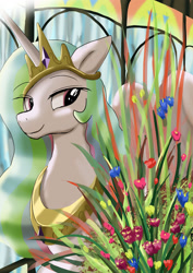 Size: 1024x1449 | Tagged: safe, artist:neoshrek, princess celestia, alicorn, pony, g4, female, flower, smiling, solo