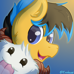 Size: 1000x1000 | Tagged: safe, artist:exobass, oc, oc:starbass, pony, poro, bust, horns, icon, licking, portrait, tongue out