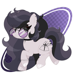 Size: 3000x3000 | Tagged: safe, artist:cosmiceuphoria, oc, oc only, oc:cosmic euphoria, earth pony, pony, base used, collar, ear piercing, earring, earth pony oc, eye clipping through hair, eyebrows, eyebrows visible through hair, glasses, high res, jewelry, piercing, signature, simple background, smiling, solo, transparent background