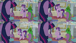 Size: 1280x720 | Tagged: safe, edit, edited screencap, editor:quoterific, screencap, phyllis, spike, starlight glimmer, twilight sparkle, alicorn, dragon, pony, unicorn, a horse shoe-in, g4, season 9, female, floppy ears, male, mare, open mouth, open smile, school of friendship, shrunken pupils, smiling, starlight's office, text, twilight sparkle (alicorn), winged spike, wings