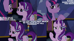 Size: 1280x720 | Tagged: safe, edit, edited screencap, editor:quoterific, screencap, starlight glimmer, twilight sparkle, alicorn, pony, unicorn, g4, my little pony: friendship is magic, season 6, to where and back again, duo, female, mare, open mouth, open smile, smiling, text, twilight sparkle (alicorn), twilight's castle