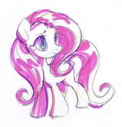 Size: 673x704 | Tagged: safe, artist:lunnita_pony, fluttershy, pony, g4, female, limited palette, mare, simple background, sketch, solo, traditional art, white background