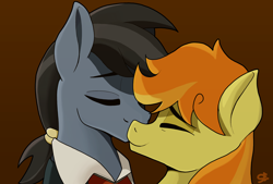 Size: 4160x2808 | Tagged: safe, artist:sefastpone, braeburn, star spur, earth pony, pony, g4, appleloosa resident, clothes, digital art, everypony's gay for braeburn, eyes closed, gay, hair tie, male, shipping, spurburn, stallion