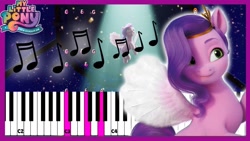 Size: 1280x720 | Tagged: safe, screencap, pipp petals, pegasus, pony, g5, my little pony: a new generation, female, glowin' up, keyboard, mare, music notes, solo, spotlight, youtube link, youtube thumbnail