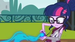 Size: 3410x1920 | Tagged: safe, screencap, sci-twi, twilight sparkle, equestria girls, g4, my little pony equestria girls: friendship games, female, glasses, high res, magic, magic capture device, magic drain, solo