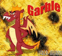 Size: 1220x1100 | Tagged: safe, artist:cyber-murph, garble, dragon, g4, fangs, name, signature, solo, tail, text, wings