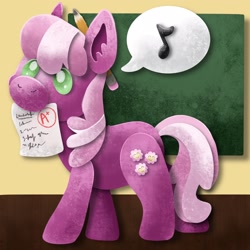 Size: 2048x2048 | Tagged: safe, artist:catscratchpaper, cheerilee, earth pony, pony, g4, cheeribetes, cute, female, high res, mare, mouth hold, music notes, pencil, solo