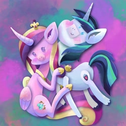 Size: 2048x2048 | Tagged: safe, artist:catscratchpaper, princess cadance, shining armor, alicorn, pony, unicorn, g4, blushing, crown, cute, cutedance, duo, female, high res, hug, jewelry, male, married couple, misleading thumbnail, regalia, shining adorable, straight