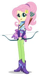 Size: 1062x2000 | Tagged: dead source, safe, fluttershy, equestria girls, g4, my little pony equestria girls: friendship games, official, alternate hairstyle, archery, arrow, boots, bow (weapon), bow and arrow, clothes, female, hands together, looking at you, open mouth, open smile, quiver, school spirit, shoes, simple background, sleeveless, smiling, solo, transparent background, vector, weapon, wondercolts
