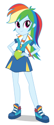 Size: 848x1940 | Tagged: dead source, safe, rainbow dash, equestria girls, g4, my little pony equestria girls: friendship games, official, canterlot high, clothes, female, hand on hip, looking at you, school spirit, shoes, simple background, skirt, solo, transparent background, vector, wondercolts