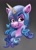 Size: 1470x2048 | Tagged: safe, artist:catscratchpaper, izzy moonbow, nightmare moon, pony, unicorn, g5, bust, clothes, costume, cute, female, gradient background, helmet, izzybetes, nightmare moonbow, solo