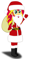 Size: 511x1024 | Tagged: artist needed, safe, sunset shimmer, equestria girls, g4, belt, boots, christmas, clothes, costume, fake beard, female, hat, holiday, looking at you, mittens, open mouth, sack, santa beard, santa claus, santa costume, santa hat, santa sack, shoes, simple background, solo, sunset santa, transparent background, vector
