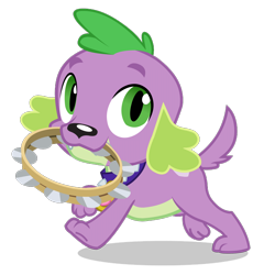 Size: 1400x1400 | Tagged: dead source, safe, spike, spike the regular dog, dog, equestria girls, g4, my little pony equestria girls: rainbow rocks, official, fangs, male, mouth hold, musical instrument, raised leg, simple background, smiling, solo, spike the dog, tail, tambourine, transparent background, vector, walking