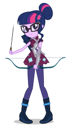 Size: 1093x2000 | Tagged: dead source, safe, sci-twi, twilight sparkle, equestria girls, g4, my little pony equestria girls: friendship games, official, archery, arrow, boots, bow (weapon), bow and arrow, clothes, crystal prep academy, crystal prep shadowbolts, female, glasses, looking at you, pants, quiver, shoes, simple background, smiling, solo, sports, transparent background, vector, weapon