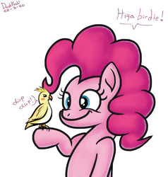 Size: 2000x2100 | Tagged: safe, artist:dashyoshi, pinkie pie, bird, cockatiel, earth pony, pony, g4, high res, simple background, smiling, solo, transparent background
