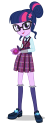 Size: 850x2000 | Tagged: dead source, safe, sci-twi, twilight sparkle, equestria girls, friendship games, g4, official, clothes, crystal prep academy, crystal prep academy uniform, crystal prep shadowbolts, cute, female, glasses, looking at you, magic capture device, open mouth, open smile, pleated skirt, school uniform, shoes, simple background, skirt, smiling, socks, solo, transparent background, vector