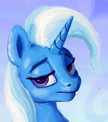 Size: 1818x2048 | Tagged: safe, artist:phutashi, trixie, pony, unicorn, g4, abstract background, bust, female, lidded eyes, looking at you, mare, solo