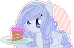 Size: 954x621 | Tagged: safe, artist:toffeelavender, oc, oc only, pegasus, pony, base used, braid, cake, eye clipping through hair, food, grin, heart eyes, pegasus oc, plate, simple background, smiling, solo, transparent background, wingding eyes, wings