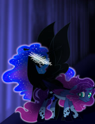 Size: 2034x2652 | Tagged: safe, artist:stormcloud-yt, nightmare moon, pony, g4, base used, duo, ethereal mane, high res, parent:princess luna, scared, starry mane