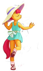 Size: 283x468 | Tagged: safe, artist:stratodraw, edit, apple bloom, earth pony, anthro, g4, adorabloom, ass, butt, clothes, cute, dress, female, hat, schrödinger's pantsu, simple background, solo, white background