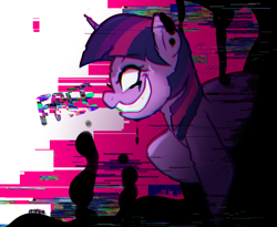 Size: 2712x2228 | Tagged: safe, artist:maren, twilight sparkle, alicorn, pony, g4, corrupted, crossover, dusk till dawn, error, female, friday night funkin', glitch, high res, mare, pibby, smiling, solo