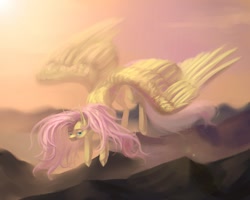 Size: 2100x1680 | Tagged: safe, artist:miurimau, fluttershy, pegasus, pony, g4, female, flying, mare, outdoors, solo, wings