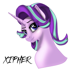 Size: 1174x1104 | Tagged: safe, artist:xipher, starlight glimmer, pony, unicorn, g4, bust, female, horn, looking at you, portrait, simple background, smiling, smug, solo, transparent background