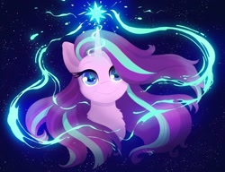Size: 2048x1570 | Tagged: safe, artist:saphypone, starlight glimmer, pony, unicorn, g4, beautiful, bust, female, glowing, glowing horn, horn, magic, mare, smiling, solo, starlight glimmer day, starry eyes, stars, wingding eyes