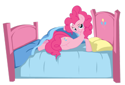 Size: 1424x968 | Tagged: safe, artist:frankier77, pinkie pie, earth pony, pony, g4, bed, bedroom eyes, blanket invitation, bronybait, female, flirtie pie, flirting, looking at you, mare, on bed, pillow, seductive, simple background, solo, transparent background