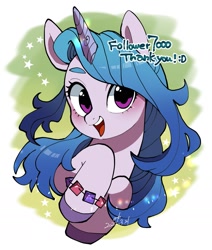 Size: 1485x1748 | Tagged: safe, artist:potetecyu_to, izzy moonbow, pony, unicorn, g5, bracelet, cute, female, izzybetes, jewelry, looking at you, mare, open mouth, simple background, smiling, smiling at you, solo, white background