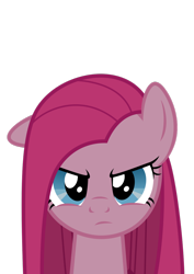 Size: 900x1273 | Tagged: dead source, safe, artist:kraysee, pinkie pie, earth pony, pony, g4, party of one, angry, frown, full face view, looking at you, one ear down, pinkamena diane pie, simple background, solo, transparent background, vector