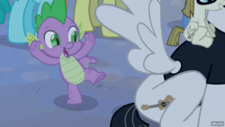 Size: 1280x720 | Tagged: safe, screencap, nightjar, spike, zippoorwhill, dragon, pegasus, pony, filli vanilli, g4, season 4, animated, cute, female, filly, foal, gif, gifs.com, glasses, male, offscreen character, open mouth, open smile, smiling, spikabetes, spread wings, stallion, wings