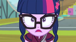 Size: 3410x1920 | Tagged: safe, screencap, sci-twi, twilight sparkle, equestria girls, g4, my little pony equestria girls: friendship games, female, glasses, high res, open mouth, shrunken pupils, solo