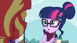 Size: 3410x1920 | Tagged: safe, screencap, sci-twi, sunset shimmer, twilight sparkle, equestria girls, g4, my little pony equestria girls: friendship games, crying, duo, duo female, female, glasses, high res, open mouth, sad