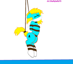 Size: 949x842 | Tagged: safe, artist:radiantrealm, artist:shafiqhafizi70, oc, oc only, earth pony, pony, artwork, bondage, bound and gagged, cloth gag, eyes closed, female, gag, hand behind back, help, help me, mare, muffled moaning, photo, rope, rope bondage, screaming, simple background, solo, tied up, white background