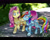 Size: 1800x1429 | Tagged: safe, artist:tyuubatu, fluttershy, rainbow dash, pegasus, pony, g4, backwards cutie mark, dappled sunlight, duo, duo female, female, mare, open mouth, walking