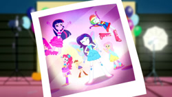 Size: 3410x1920 | Tagged: safe, screencap, applejack, fluttershy, pinkie pie, rainbow dash, rarity, twilight sparkle, a photo booth story, equestria girls, g4, my little pony equestria girls: summertime shorts, balloon, bare shoulders, belt, boots, bracelet, butterfly wings, clothes, cute, cutie mark on clothes, dashabetes, diapinkes, eyes closed, fall formal outfits, female, grin, hairpin, high res, humane five, humane six, jackabetes, jewelry, jumping, photographs, pose, raribetes, shoes, shyabetes, sleeveless, smiling, strapless, twiabetes, twilight ball dress, wings