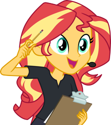 Size: 3000x3376 | Tagged: safe, artist:cloudy glow, sunset shimmer, all the world's off stage, equestria girls, g4, my little pony equestria girls: better together, .ai available, clipboard, director, director shimmer, female, headset, high res, open mouth, pencil, simple background, solo, transparent background, vector