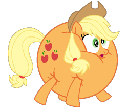 Size: 480x415 | Tagged: safe, artist:theinflater19, edit, applejack, earth pony, pony, feeling pinkie keen, g4, backwards cutie mark, female, inflation, mare, shocked, simple background, solo, transparent background