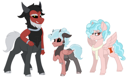 Size: 1024x626 | Tagged: safe, artist:king-justin, cozy glow, lord tirek, oc, oc:clementine, hybrid, g4, family, female, interspecies offspring, male, offspring, older, older cozy glow, parent:cozy glow, parent:lord tirek, parents:cozirek, ship:cozirek, shipping, simple background, straight, transparent background