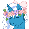 Size: 100x100 | Tagged: safe, artist:hoffnungsstern, oc, oc:fleurbelle, alicorn, pony, alicorn oc, bow, eyes closed, female, floral head wreath, flower, hair bow, horn, mare, simple background, smiling, transparent background, wings
