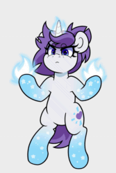 Size: 1333x2000 | Tagged: safe, artist:partypievt, oc, oc only, oc:indigo wire, pony, unicorn, angry, animated, bipedal, eye clipping through hair, eyebrows, eyebrows visible through hair, female, fire, gif, gradient hooves, levitation, looking at you, magic, moving, ponytail, self-levitation, simple background, solo, telekinesis