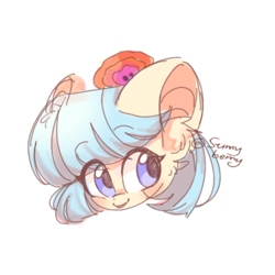 Size: 500x500 | Tagged: safe, artist:sunny berry, coco pommel, earth pony, pony, g4, big ears, cocobetes, cute, impossibly large ears, looking at you, simple background, solo, white background