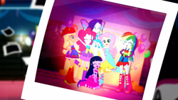 Size: 3410x1920 | Tagged: safe, screencap, applejack, fluttershy, photo finish, pinkie pie, rainbow dash, rarity, twilight sparkle, a photo booth story, eqg summertime shorts, equestria girls, g4, ^^, balloon, bare shoulders, belt, boots, butterfly wings, clothes, cowboy hat, cute, cutie mark on clothes, dashabetes, diapinkes, eyes closed, fall formal outfits, female, grin, hairpin, hat, high res, humane five, humane six, jackabetes, offscreen character, open mouth, open smile, photographs, raribetes, shoes, shyabetes, sleeveless, smiling, strapless, twiabetes, twilight ball dress, wings