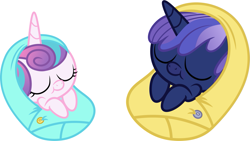 Size: 1173x662 | Tagged: safe, artist:whalepornoz, princess flurry heart, oc, oc:prince nova sparkle, alicorn, pony, fanfic:cat's cradle, g4, alicorn oc, baby, baby pony, blanket, brother, brother and sister, closed mouth, colt, cousins, cute, duo, eyelashes, eyes closed, family, female, filly, foal, half-brother, half-cousins, half-siblings, half-sister, horn, male, nostrils, offspring, parent:shining armor, parent:twilight sparkle, parents:shining sparkle, prince, princess, product of incest, product of sparklecest, royalty, shakespearicles, show accurate, siblings, simple background, sister, sleeping, smiling, swaddling, wall of tags, white background, wings