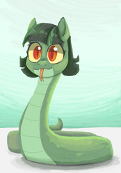 Size: 2460x3540 | Tagged: safe, artist:smirk, oc, oc only, oc:tija, monster pony, original species, snake, snake pony, best snake, colored pupils, fangs, high res, red eyes, simple background, slit pupils, solo, tongue out