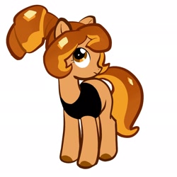 Size: 2048x2048 | Tagged: safe, artist:eggstewplum, earth pony, pony, clothes, cookie run, croissant cookie, crossover, female, frown, high res, looking up, mare, ponified, simple background, solo, white background