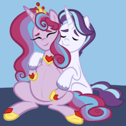 Size: 2048x2048 | Tagged: safe, artist:chelseawest, oc, oc only, oc:frosted diamond, oc:mi amore ruby heart, alicorn, pony, unicorn, alicorn oc, animated, cuddling, cute, eyes closed, female, fetus, gif, glowing, glowing horn, happy, high res, hoof on belly, horn, husband and wife, linea nigra, magic, magic aura, male, multiple pregnancy, not starlight glimmer, oc x oc, ocbetes, offspring, offspring shipping, offspring's offspring, parent:oc:frosted diamond, parent:oc:glimmering shield, parent:oc:mi amore rose heart, parent:oc:mi amore ruby heart, parents:oc x oc, petalverse, pregnant, shipping, siblings, sitting, straight, twins, unicorn oc, uterus, wings, x-ray
