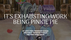 Size: 1280x720 | Tagged: safe, edit, editor:quoterific, idw, marble pie, maud pie, earth pony, pony, g4, and then there's maud, balloon, clothes, dress, duo, female, mare, text, the shining